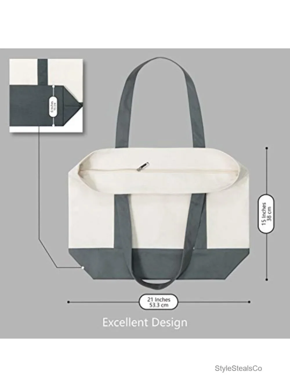 6-Pack Canvas Tote Bags with External Pocket, Top Zipper Closure, Heavy Duty